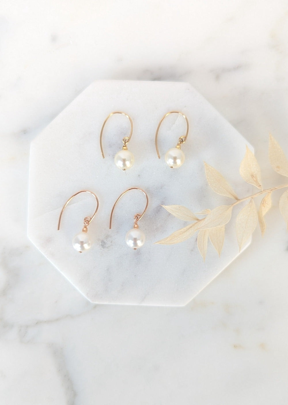 gold pearl drop earrings and rose gold pearl dangle earrings for brides wedding jewelry