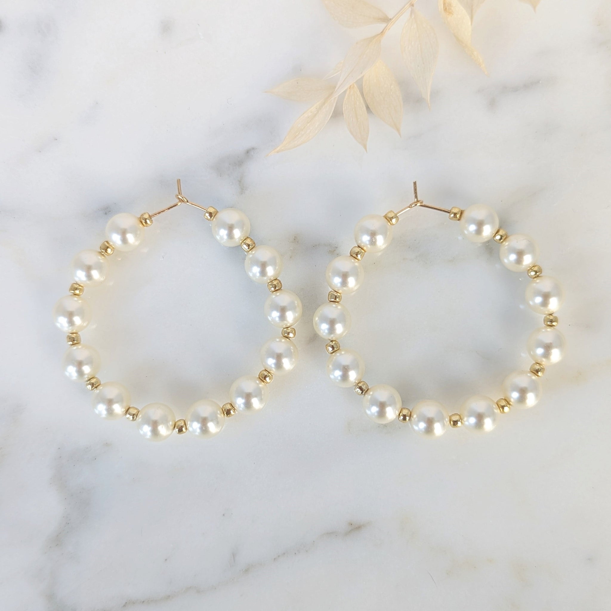 White Pearl Bead Modern Hoops White Pearl Bead Modern Hoops