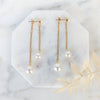 long gold paperclip chain pearl drop ear jacket bridal earrings for wedding dress