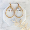 large gold teardrop earrings with crystals for wedding
