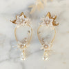 large gold statement teardrop earrings with pearls and clay flowers