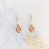 gold pink quartz teardrop bridal earrings for weddings