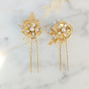 gold flower hair pins with oak leaves for brides