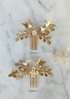 NORAH Golden Brass Leaf Hair Combs with Butterflies