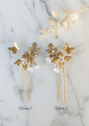 HAZEL Golden Brass Flower Hair Pins with Butterflies