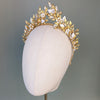 gold leaf wedding crown with white flowers