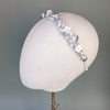 silver leaf and white flower bridal headband for weddings