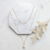 dainty gold double layer bridal necklace with freshwater pearl drop