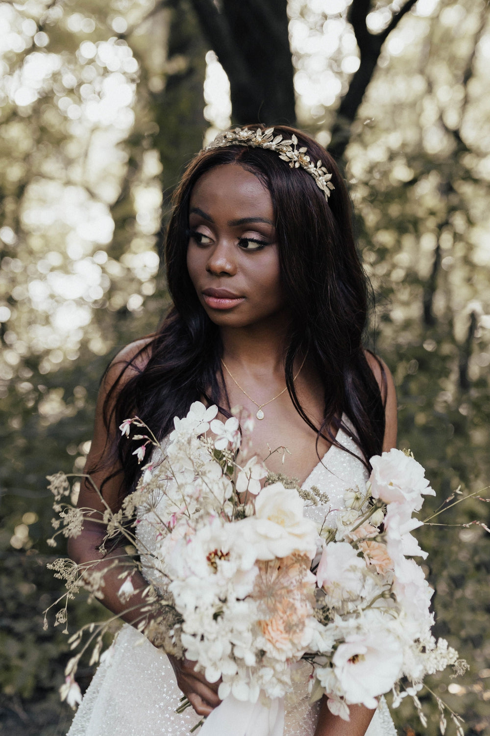 golden brass laurel leaf bridal crown with pearls - handmade in toronto ontario canada - blair nadeau bridal adornments