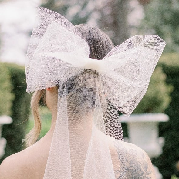 large oversized tulle bridal bow hair clip for wedding veil