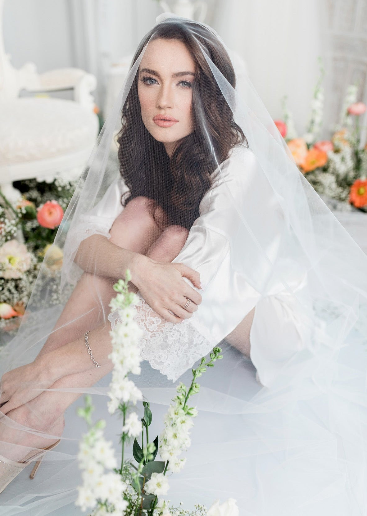 cathedral length extra long bridal drop veil with blusher. made in toronto by blair nadeau 