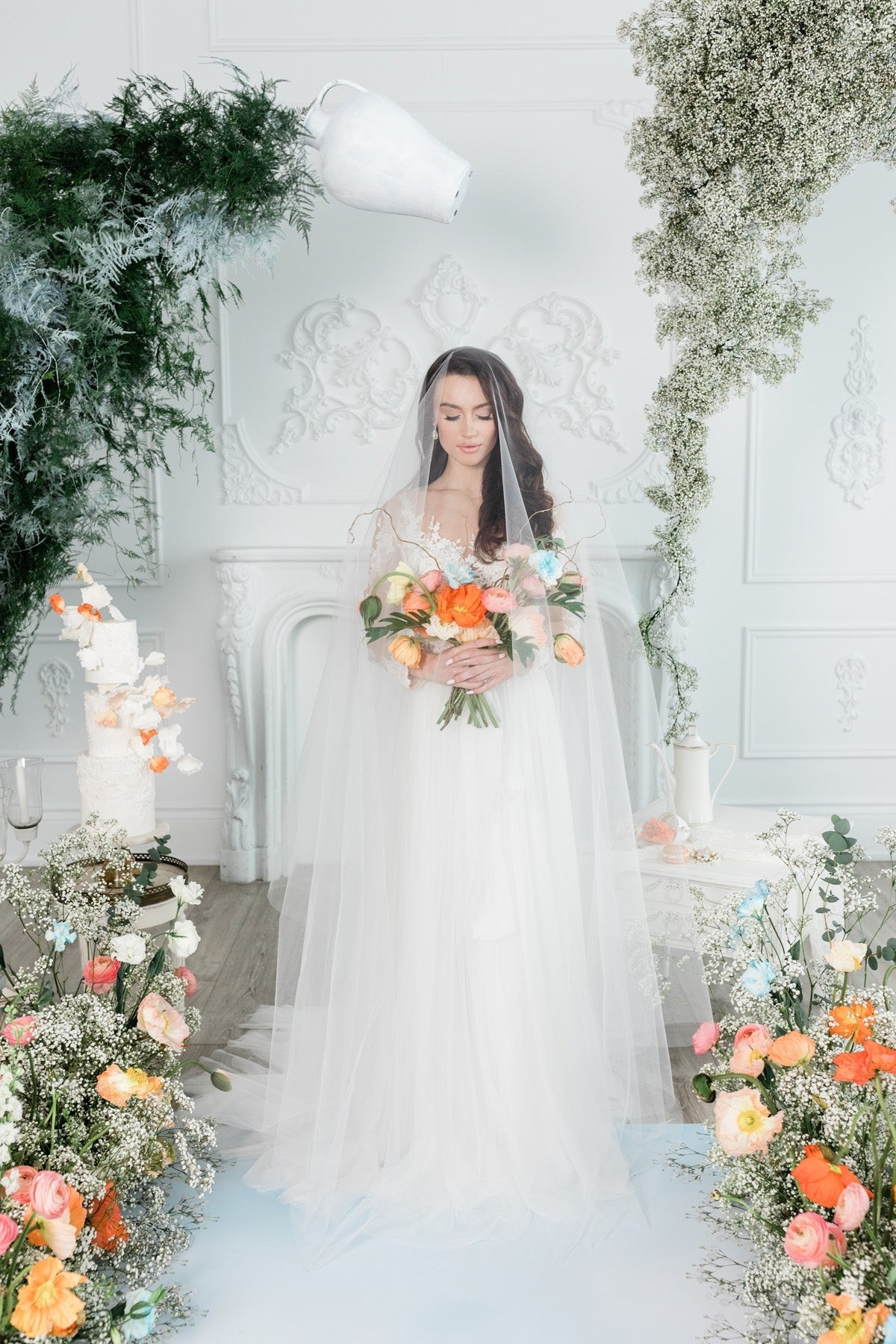 cathedral length extra long bridal drop veil with blusher. made in toronto by blair nadeau 