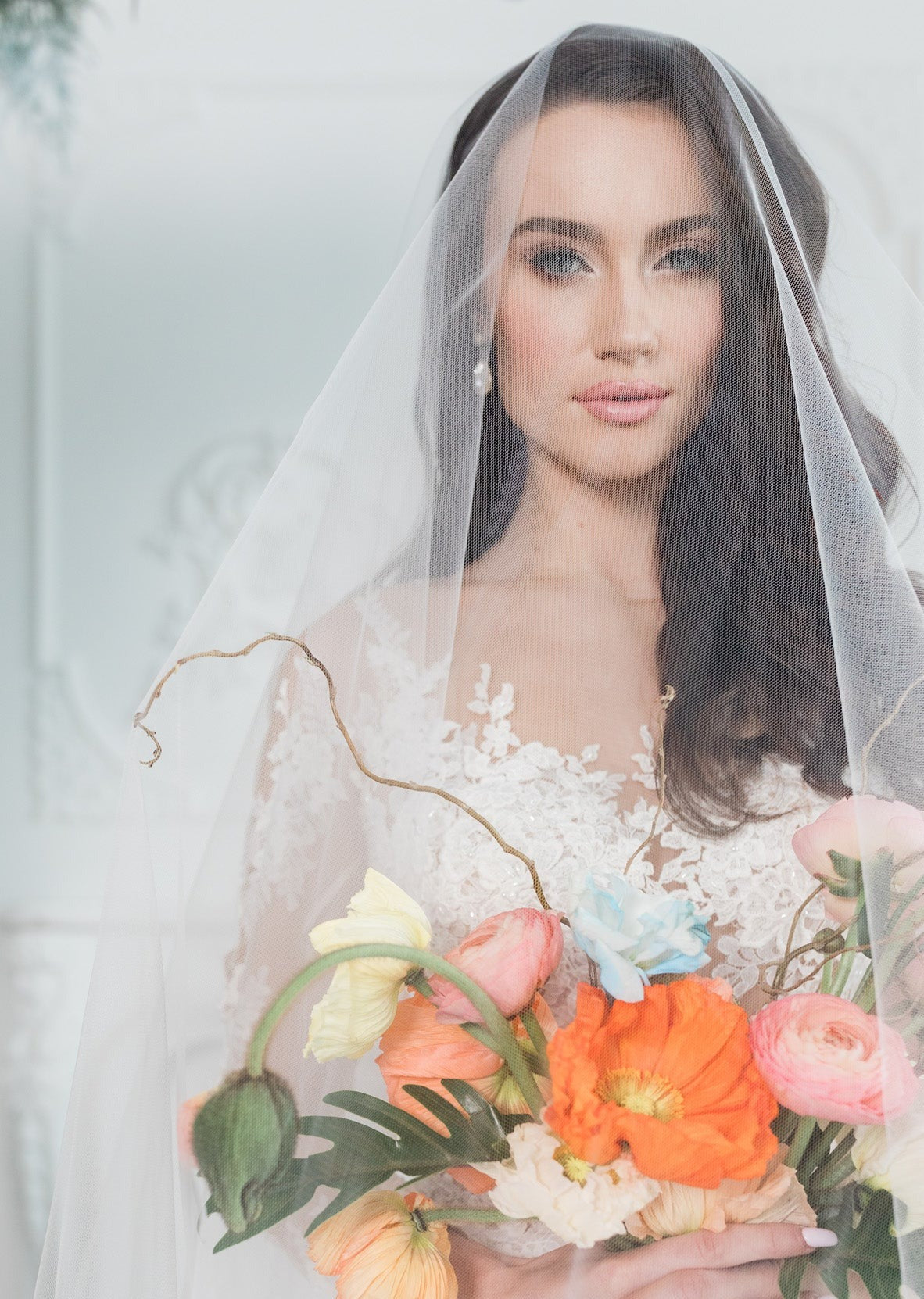 double layer long chapel length wedding veil for canadian brides