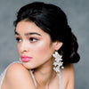 large clay flower bridal statement shoulder dusting earrings with crystals and pearls. made in toronto canada by Blair nadeau bridal adornments