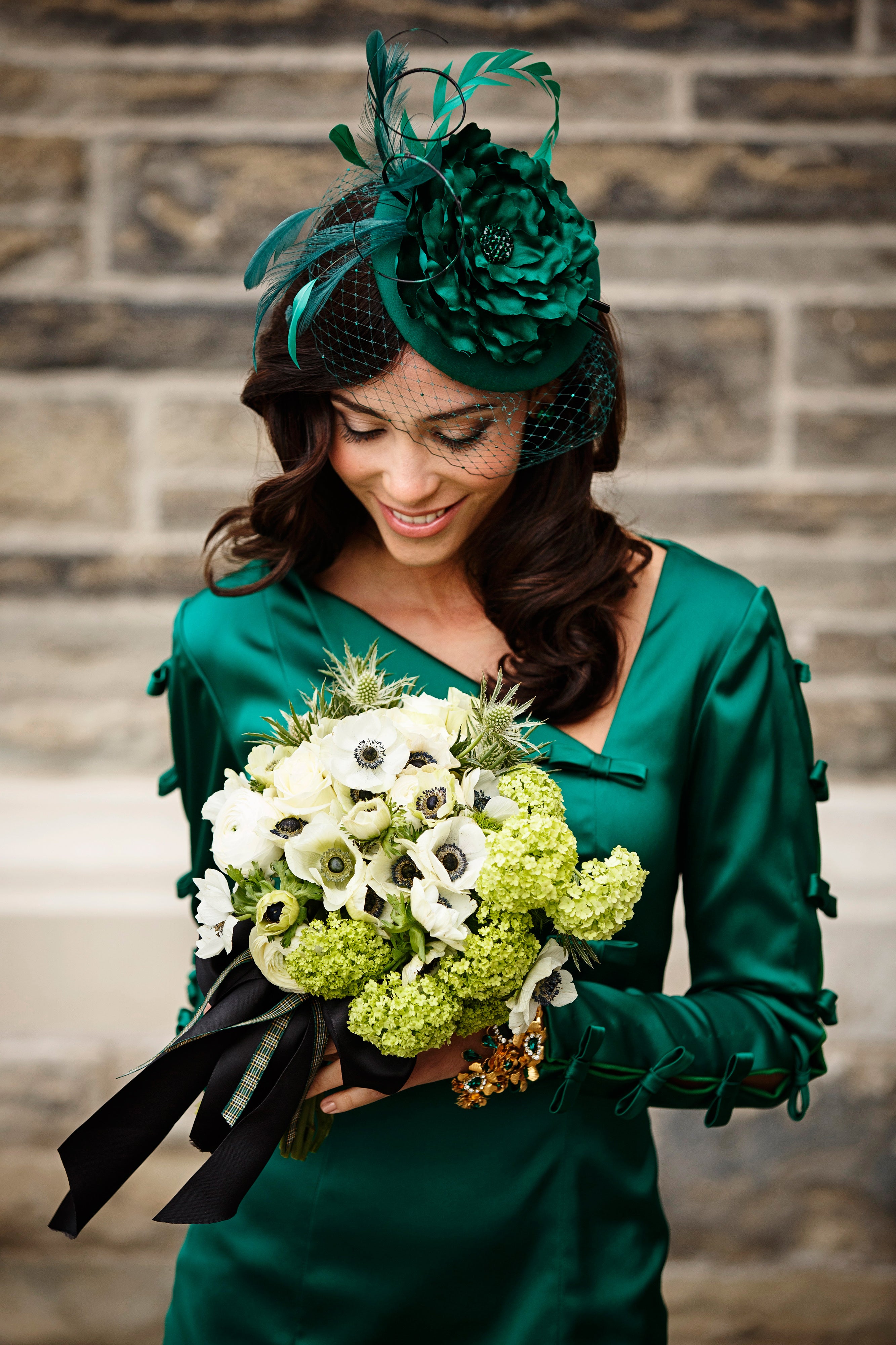 KATHARINE Emerald Green Fascinator with Birdcage Veil