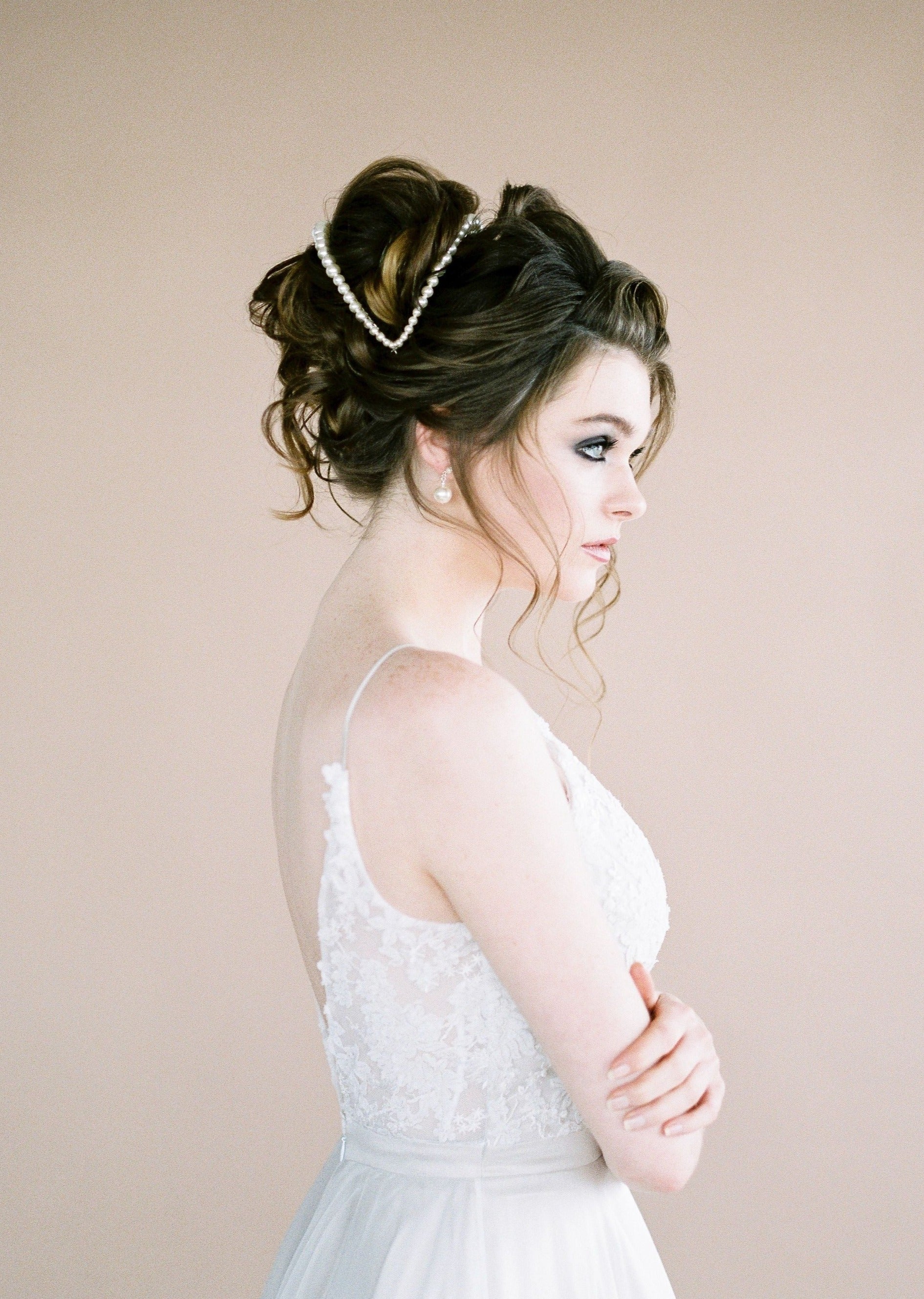 rose gold statement crown graduated blush pearl double bridal headband - blair nadeau bridal adornments - handmade in toronto ontario canada - whitney heard photography