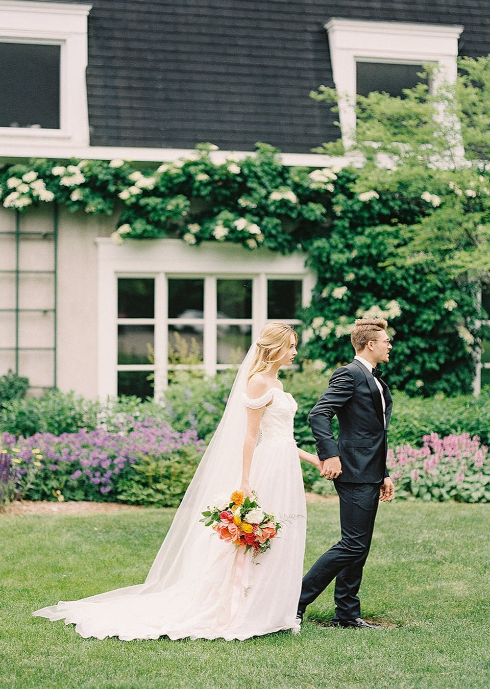 chapel length drop veil for outdoor wedding