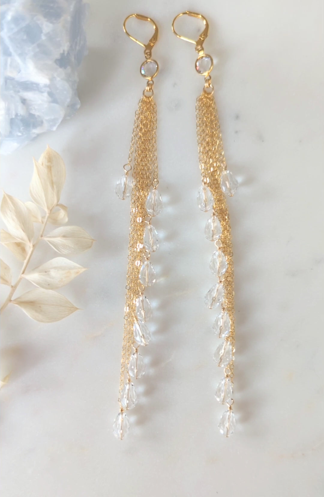 AMORA Long Crystal Teardrop Bridal Earrings