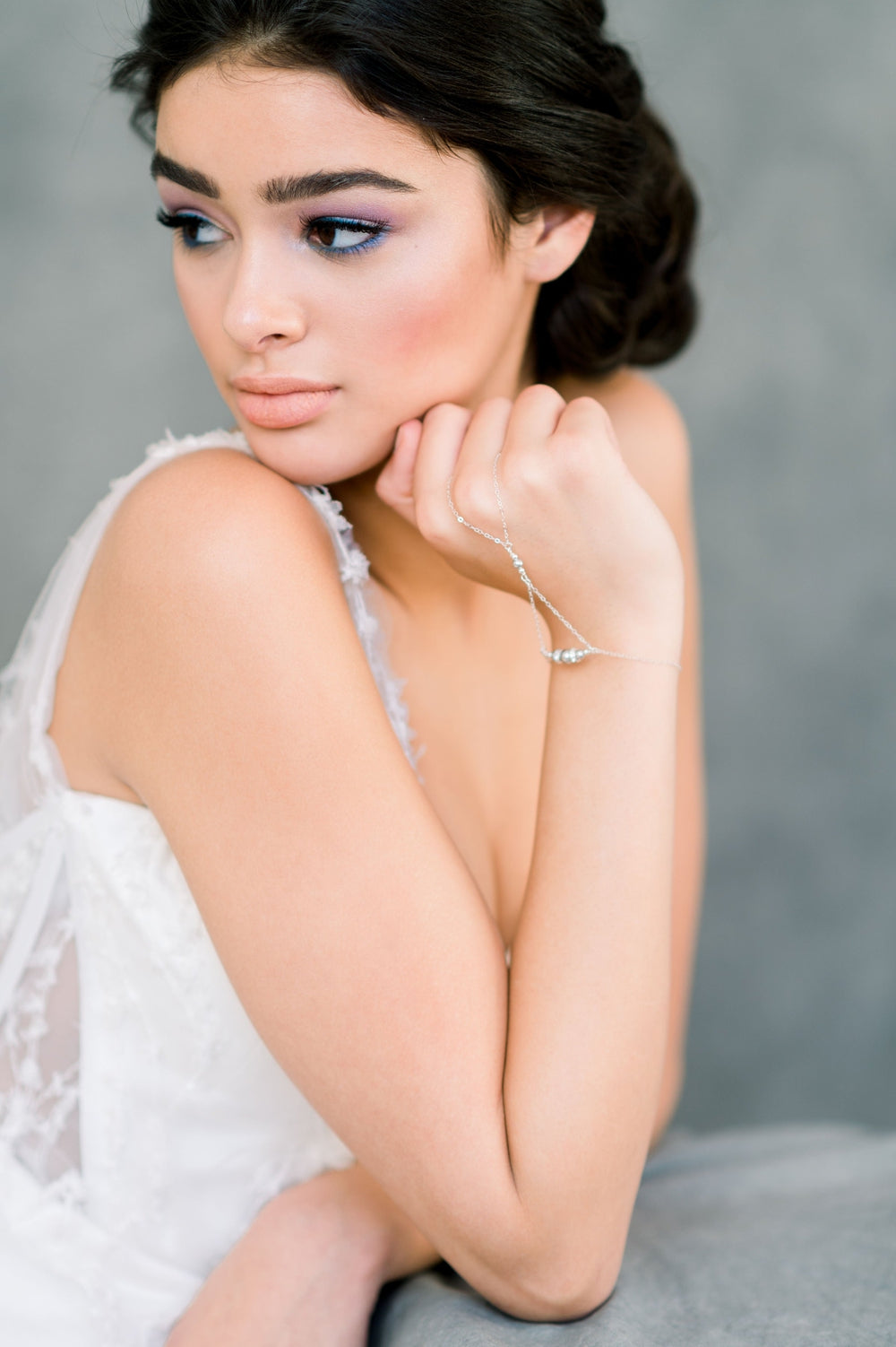 Silver Pearl & Crystal Beaded Bridal Slave Hand Bracelet - Handmade in Toronto Ontario Canada - Blair Nadeau Bridal - Whitney Heard Photography