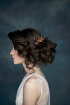 antique rose gold bridal hair comb with leaves and roses. handmade in toronto canada by blair nadeau bridal