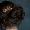 antique rose gold bridal hair comb with leaves and roses. handmade in toronto canada by blair nadeau bridal