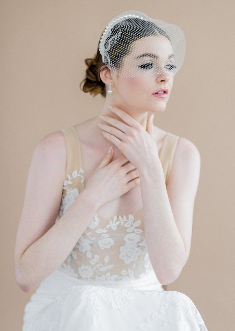 modern white vintage birdcage veil with pearl headband - made in toronto ontario canada - blair nadeau bridal adornments - whitney heard photography