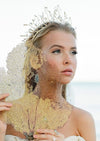 gold crystal & pearl statement bridal crown - Handmade in Toronto Canada by designer Blair Nadeau 