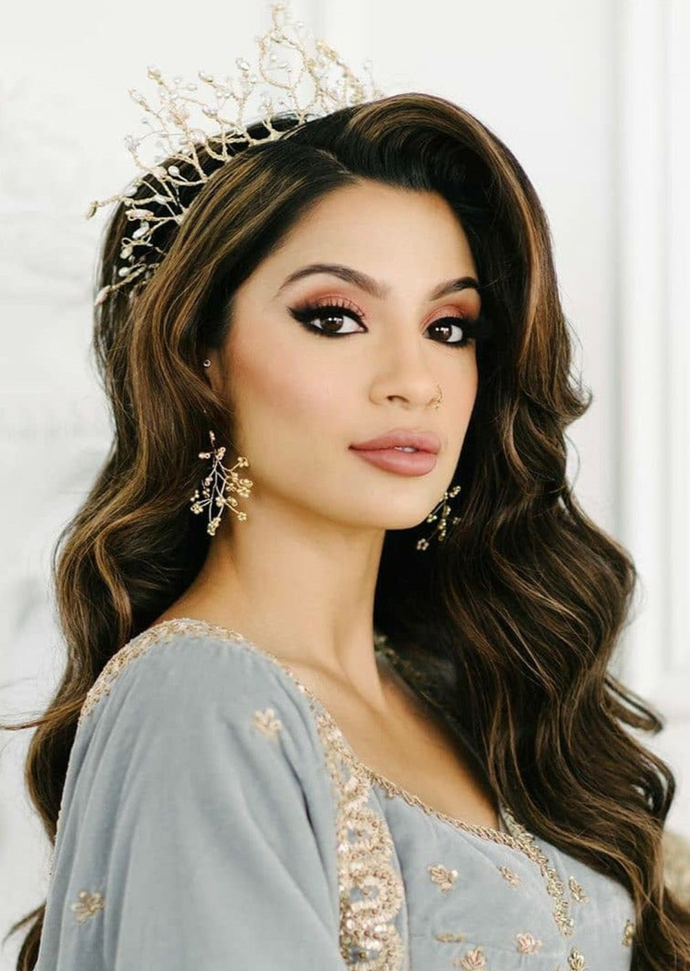 silver crystal & pearl statement bridal crown - Handmade in Toronto Canada by designer Blair Nadeau 