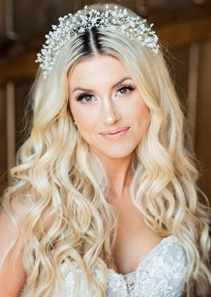 white Babies Breath Bridal Crown - Handmade in Toronto Canada - Blair Nadeau Bridal Adornments