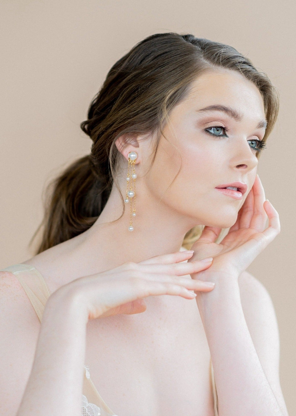 extra long pearl multiple strand earrings for weddings in canada