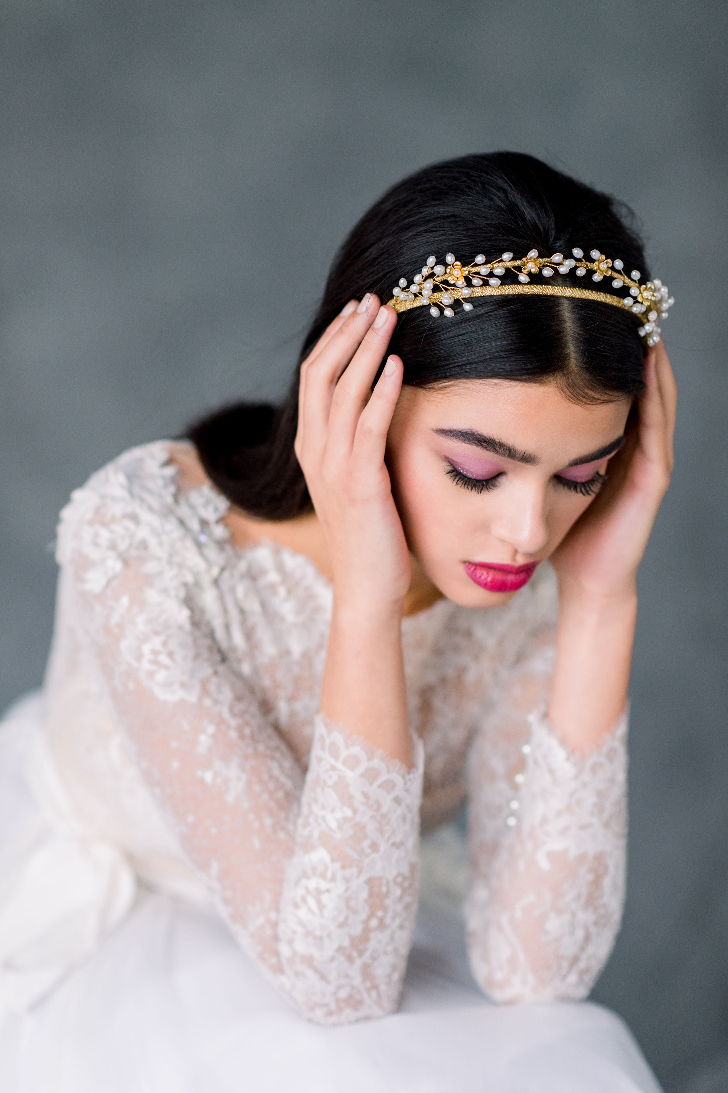 Delicate Freshwater Pearl Bridal Hair Vine Crown, available in silver, gold, rose gold or brass - made in Toronto Ontario Canada - Blair Nadeau Bridal -