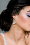 Modern Rose Gold Boho Rhinestone Leaf Pearl Teardrop Earrings - Made in Toronto Ontario Canada - Blair Nadeau Bridal - Whitney  Heard Photography