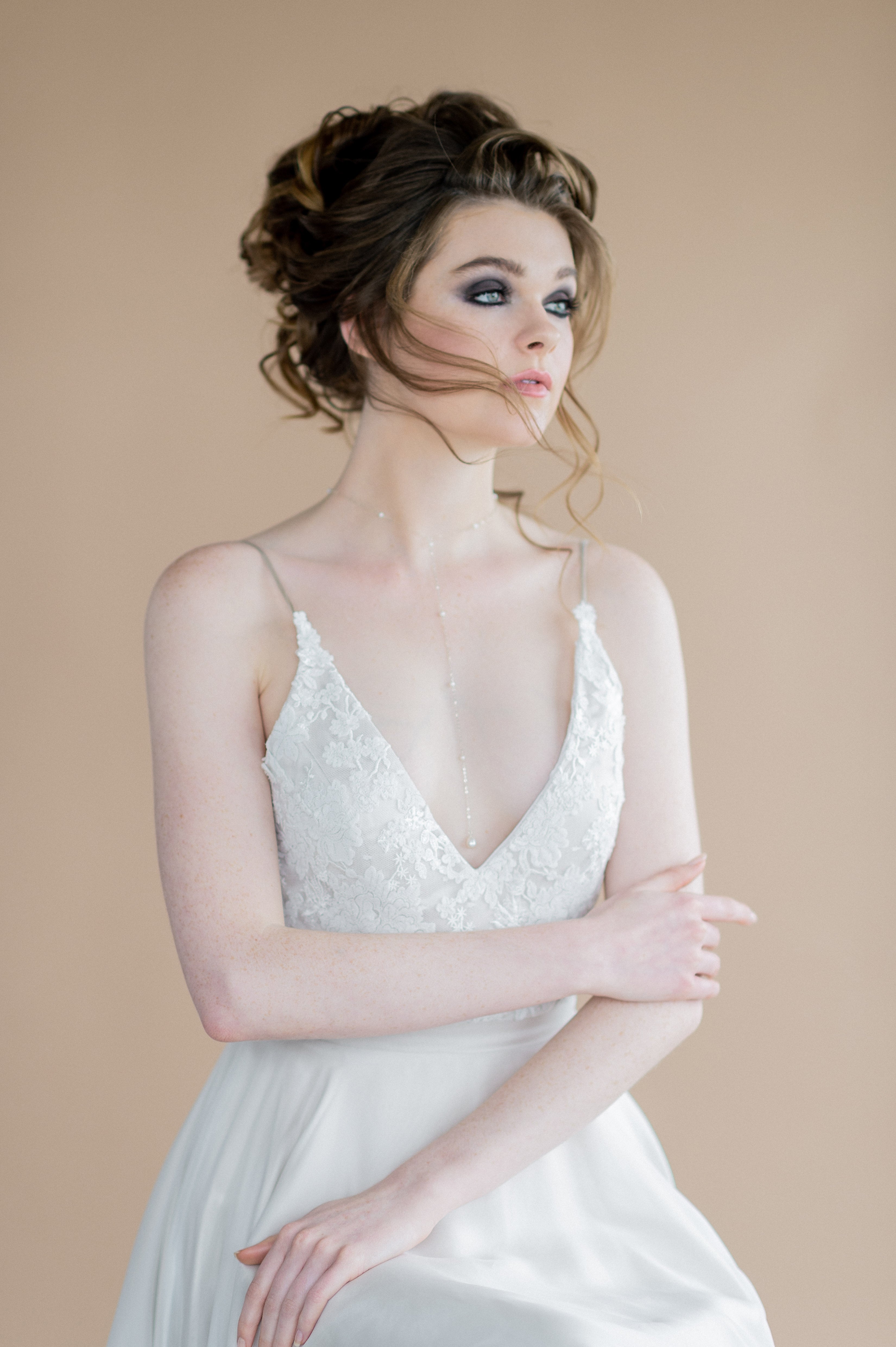rose gold extra long beaded freshwater pearl lariat necklace with pearl drop - made in toronto ontario canada - blair nadeau bridal adornments - whitney heard photography