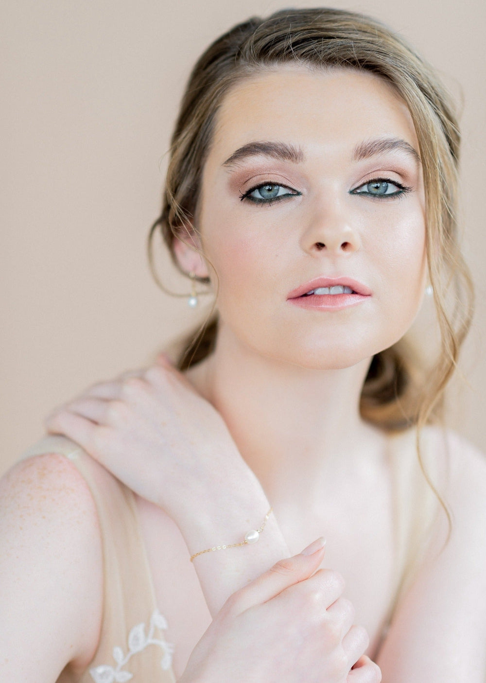 rose gold pearl stacking bracelet for minimalist brides made in toronto