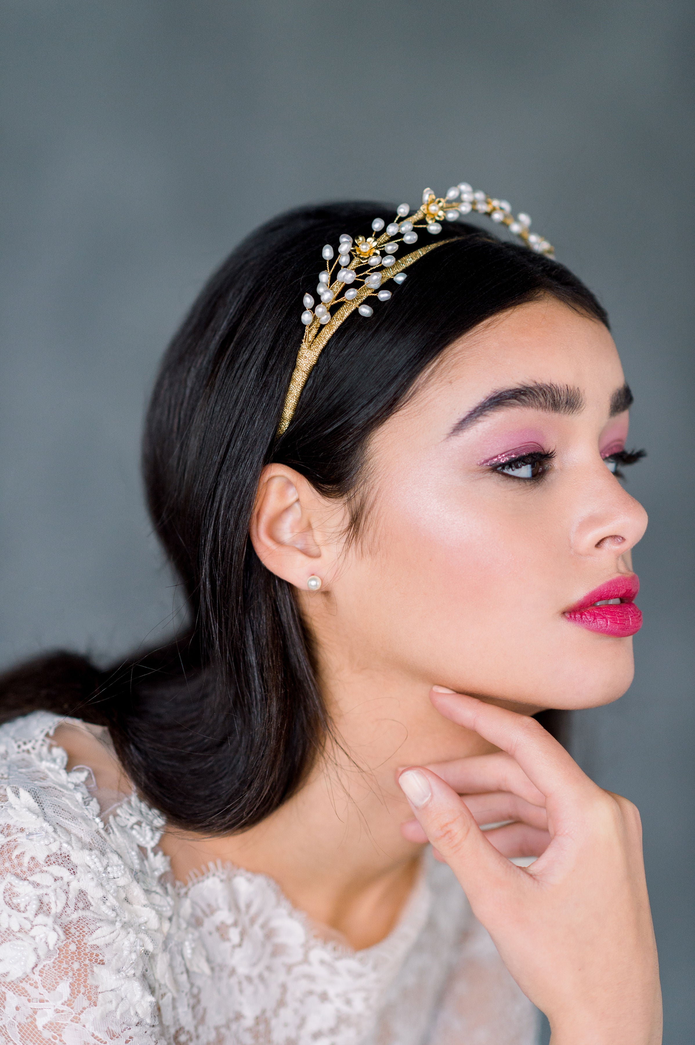 Delicate Freshwater Pearl Bridal Hair Vine Crown, available in silver, gold, rose gold or brass - made in Toronto Ontario Canada - Blair Nadeau Bridal -