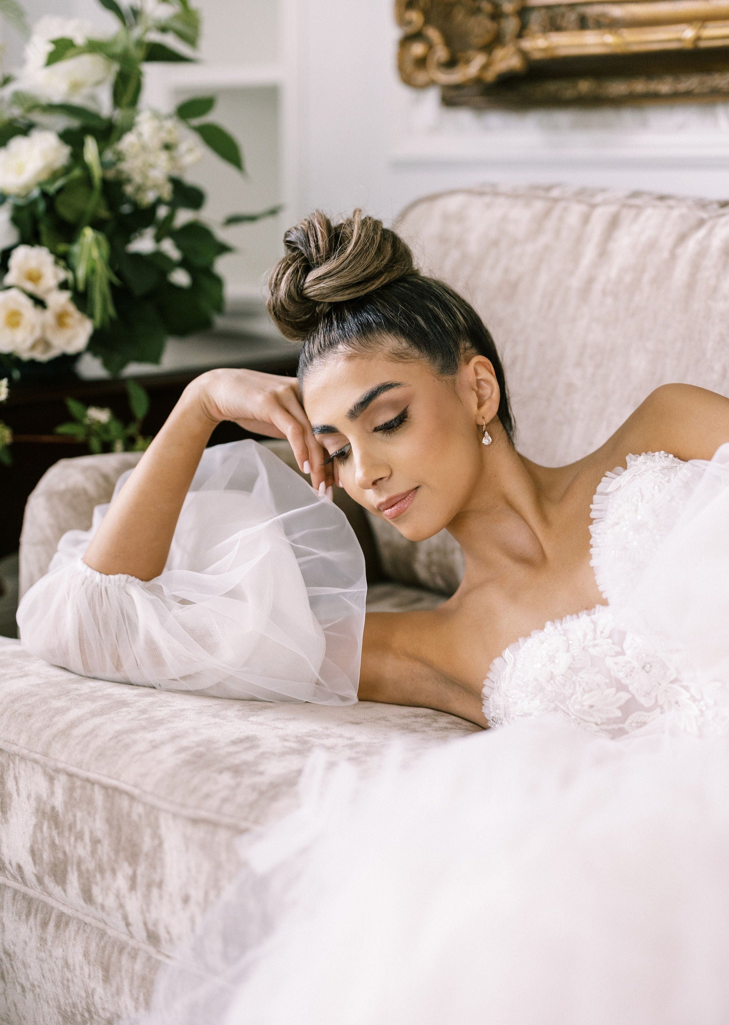 small rose gold leverback bridal earrings with pear crystals for weddings