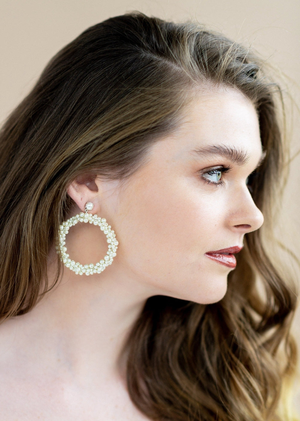 Gold oversized ivory pearl earrings with studs - blair nadeau bridal adornments - whitney heard photography