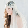 Vintage Inspired Crystal Juliet Cap Veil embellished with rhinestones, crystals, pearls and handmade silk organza flowers. Fitted cap with a long fingertip length side veil. handmade in toronto by Blair Nadeau Bridal