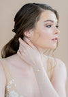 Small silver freshwater pearl half hoop earrings - blair nadeau bridal adornments - whitney heard photography