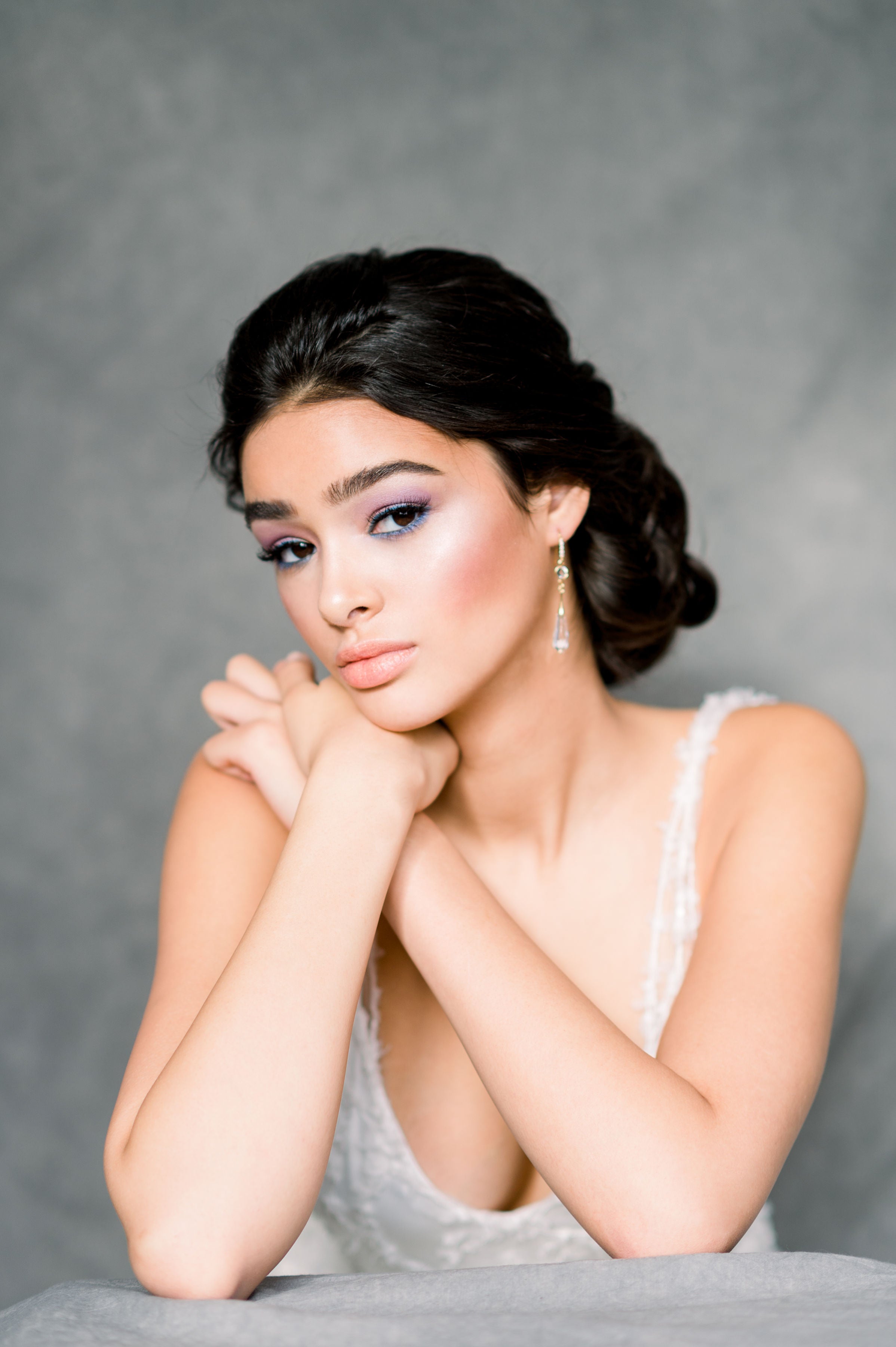 Rose Gold Clear Crystal Drop Earrings - Made in Toronto Ontario Canada, Blair Nadeau Bridal, Whitney Heard Photography