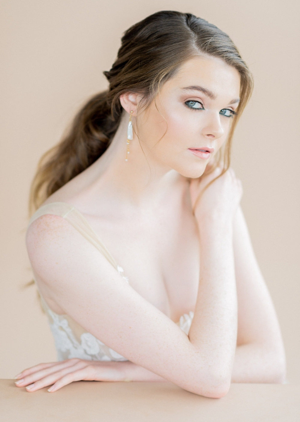 long freshwater keshi pearl earrings with long dangle pearls for weddings