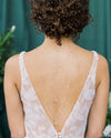 long bridal back drop necklace with crystal pear pendants and pearls for wedding dress