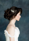 small gold crystal leaf hair vine comb for bridal updo
