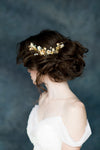 golden brass bridal  hair vine with flowers, pearls and crystals. handmade in canada by blair nadeau 