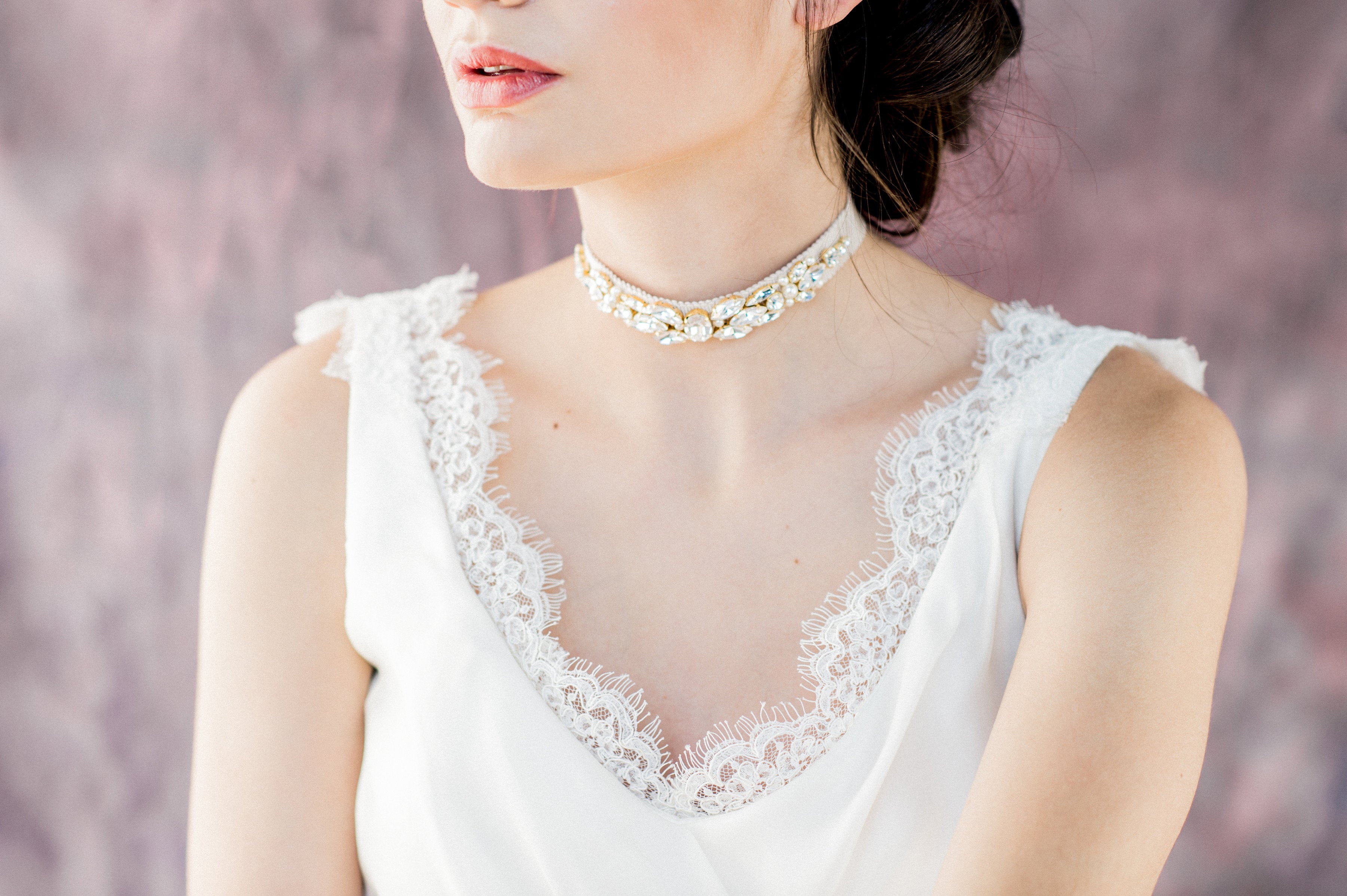 Champagne Gold Crystal Bridal Choker - Handmade in Toronto Canada - Blair Nadeau Bridal Adornments - Whitney Heard Photography
