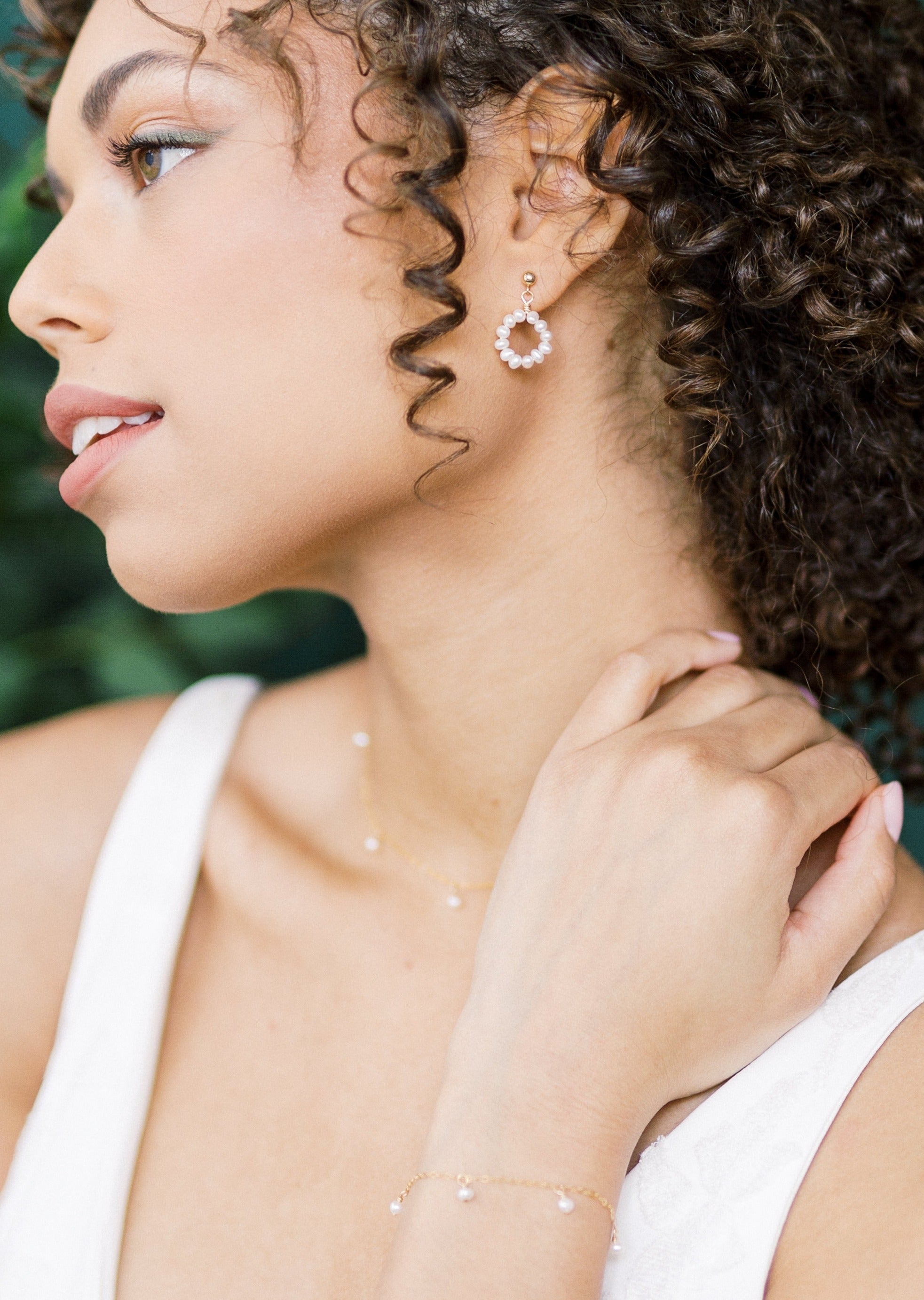 gold dainty pearl drop bracelet with tiny freshwater real pearls 