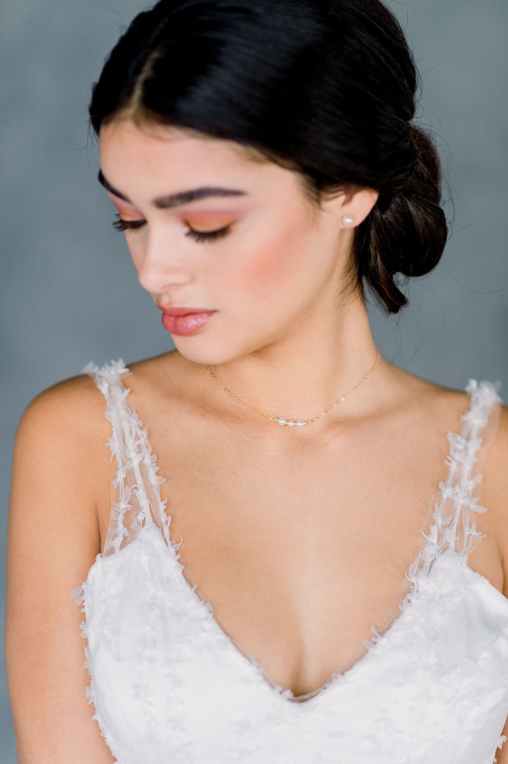 simple rose gold pearl necklace for bridesmaids