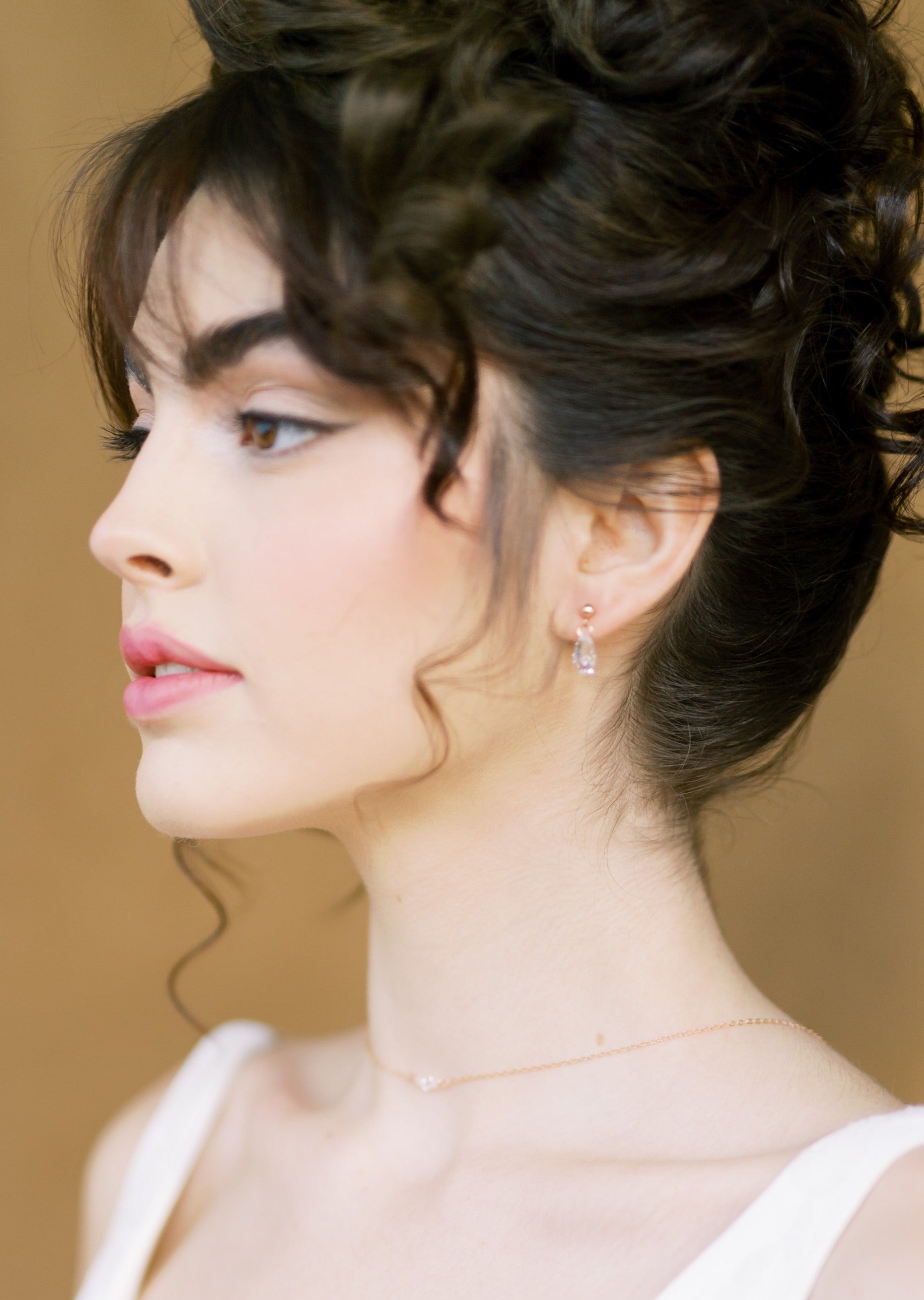 tiny crystal briolette bridal stud earrings for wedding