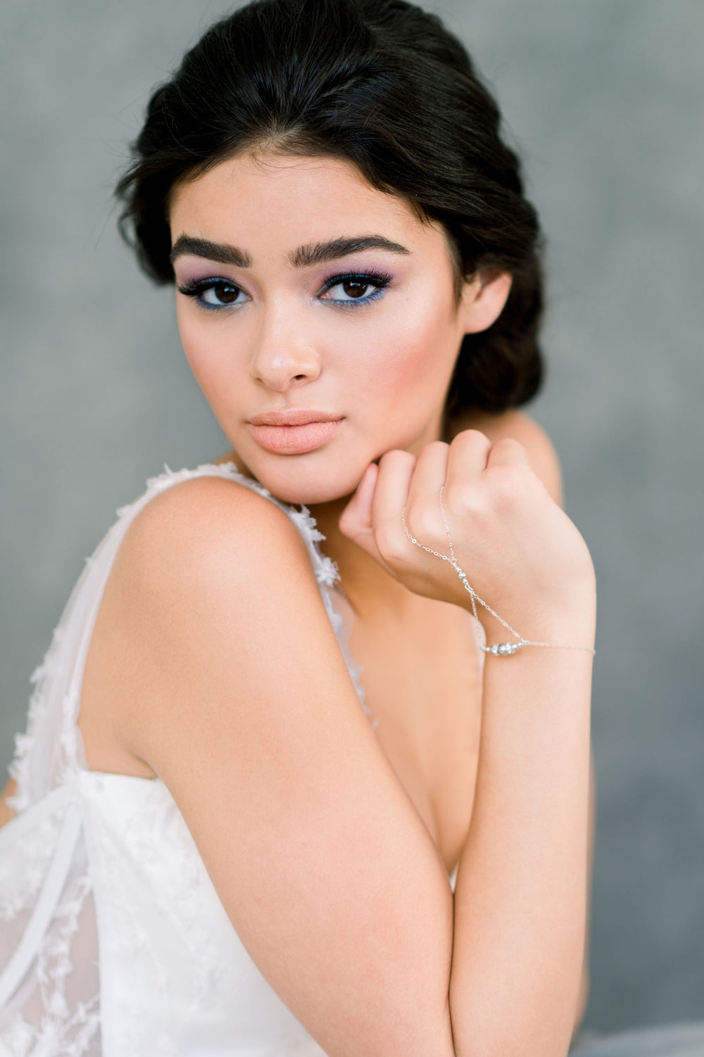 Silver Pearl & Crystal Beaded Bridal Slave Hand Bracelet - Handmade in Toronto Ontario Canada - Blair Nadeau Bridal - Whitney Heard Photography