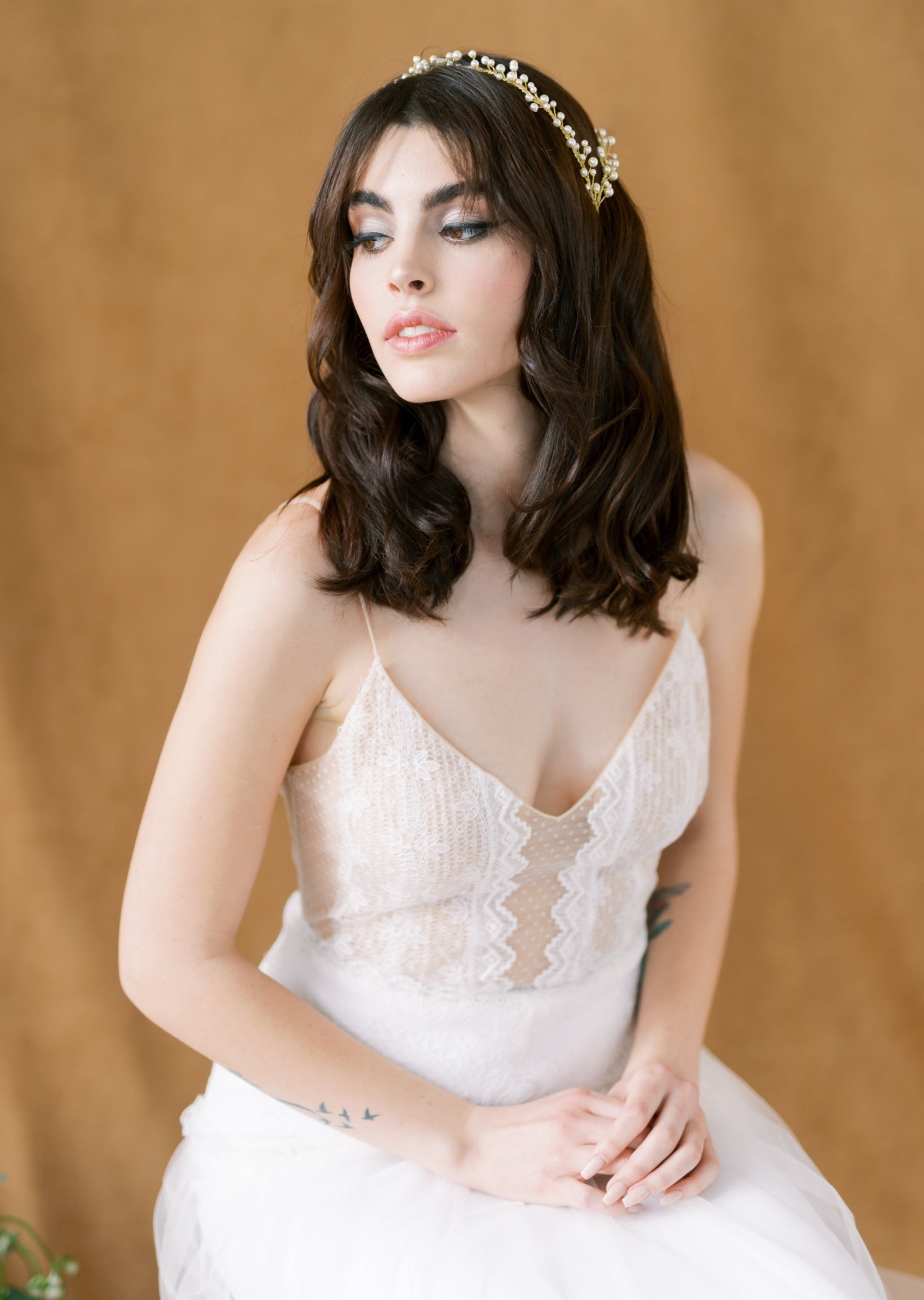 boho inspired wedding headpiece for lace bridal dress